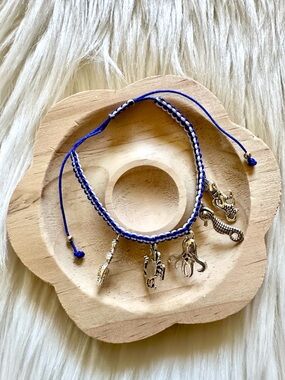 Handmade Ocean Theme  Charms Blue and White Adjustable String Bracelet